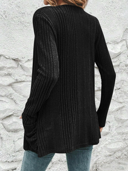 Ribbed Open Front Cardigan with Pockets.