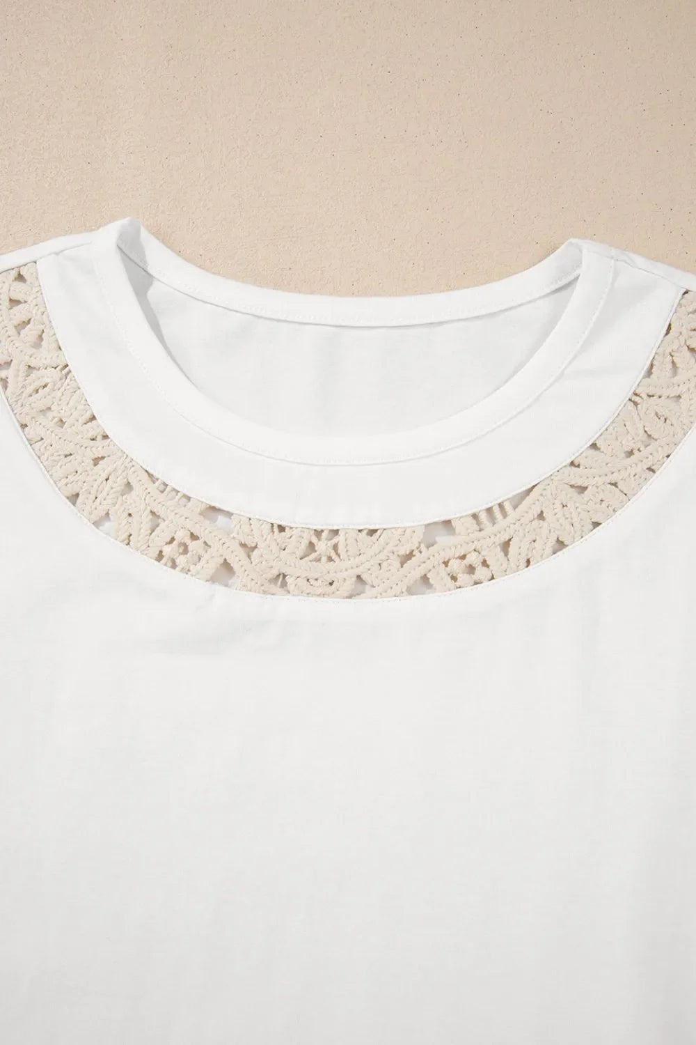 Lace Crochet Crew Neck Casual T Shirt