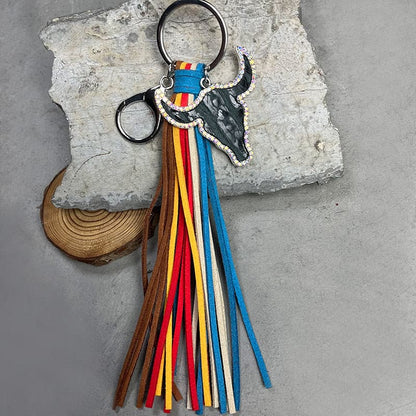 Rhinestone Bull Keychain with Tassel.