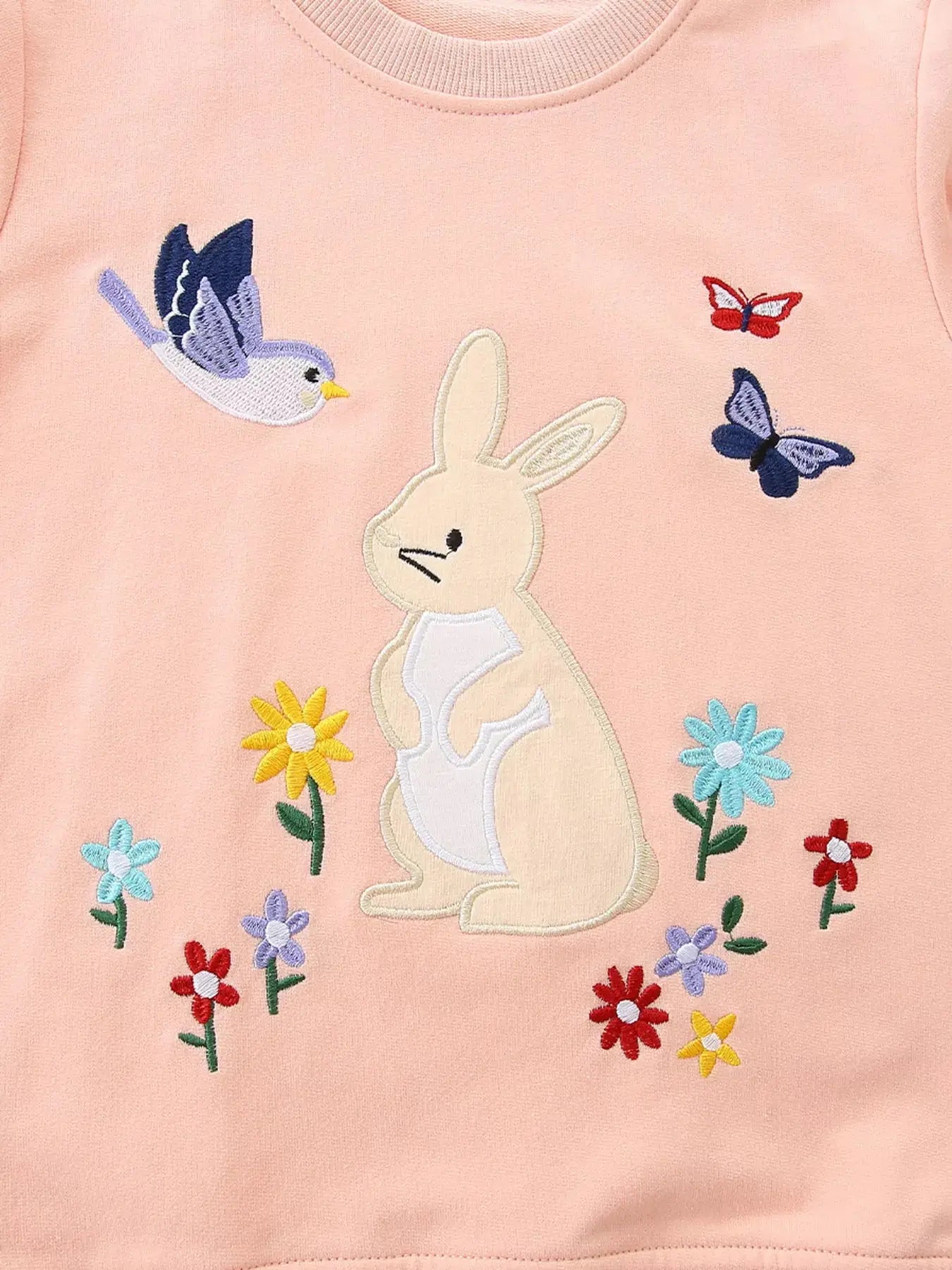 Children's Cute Bunny Embroidered Round Neck Sweatshirt Simply Love