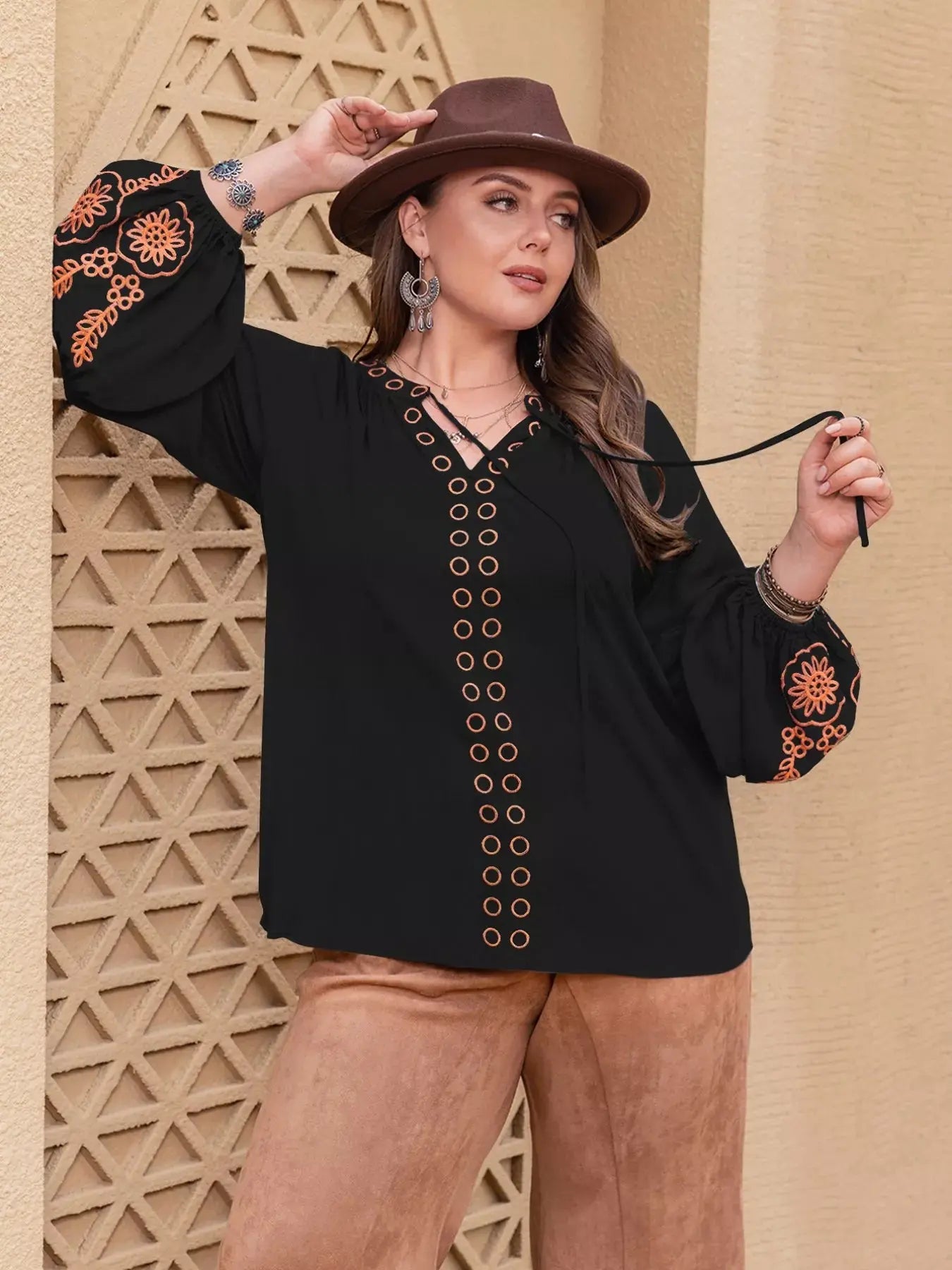 Plus Size Boho Embroidered Long Sleeve Blouse Simply Love