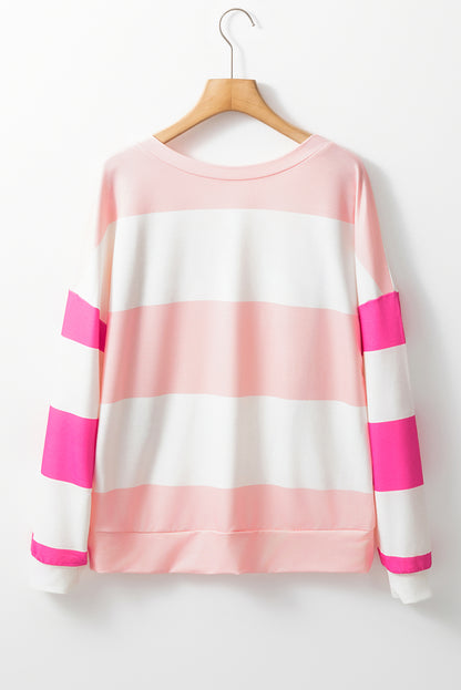 Chic light pink colorblock long sleeve top with drop shoulders