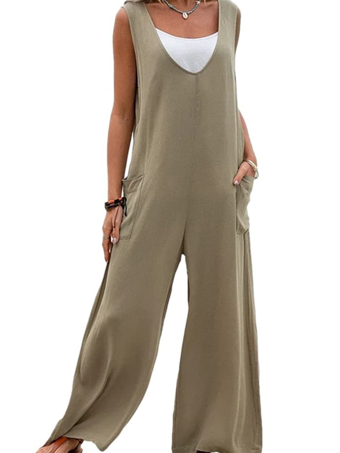 Full Size Wide Strap Jumpsuit with Pockets.