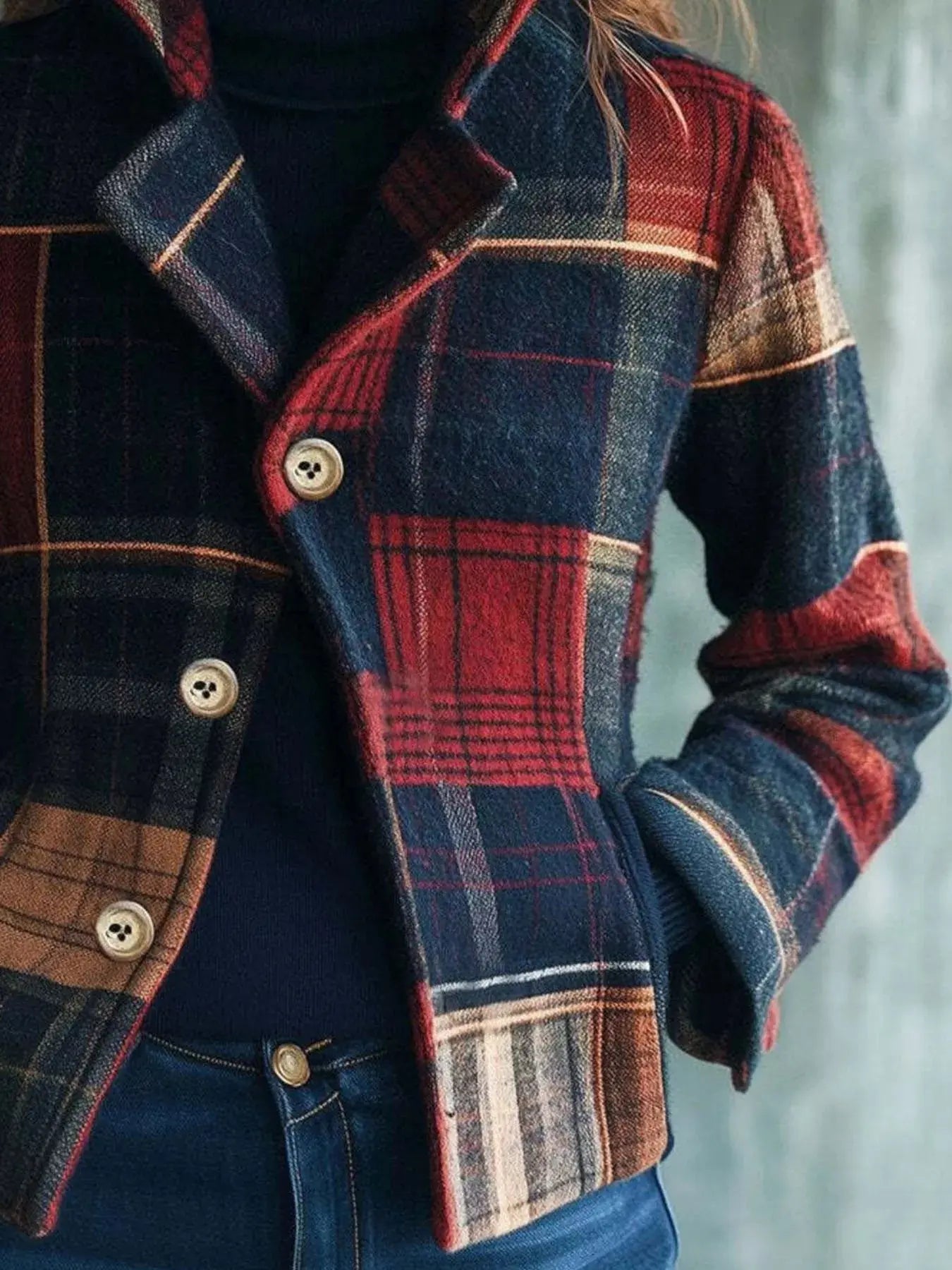 Plaid Button Up Blazer Simply Love