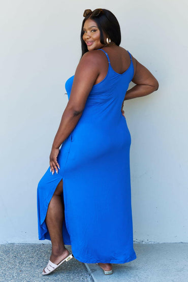 Ninexis Good Energy Full Size Cami Side Slit Maxi Dress in Royal Blue.