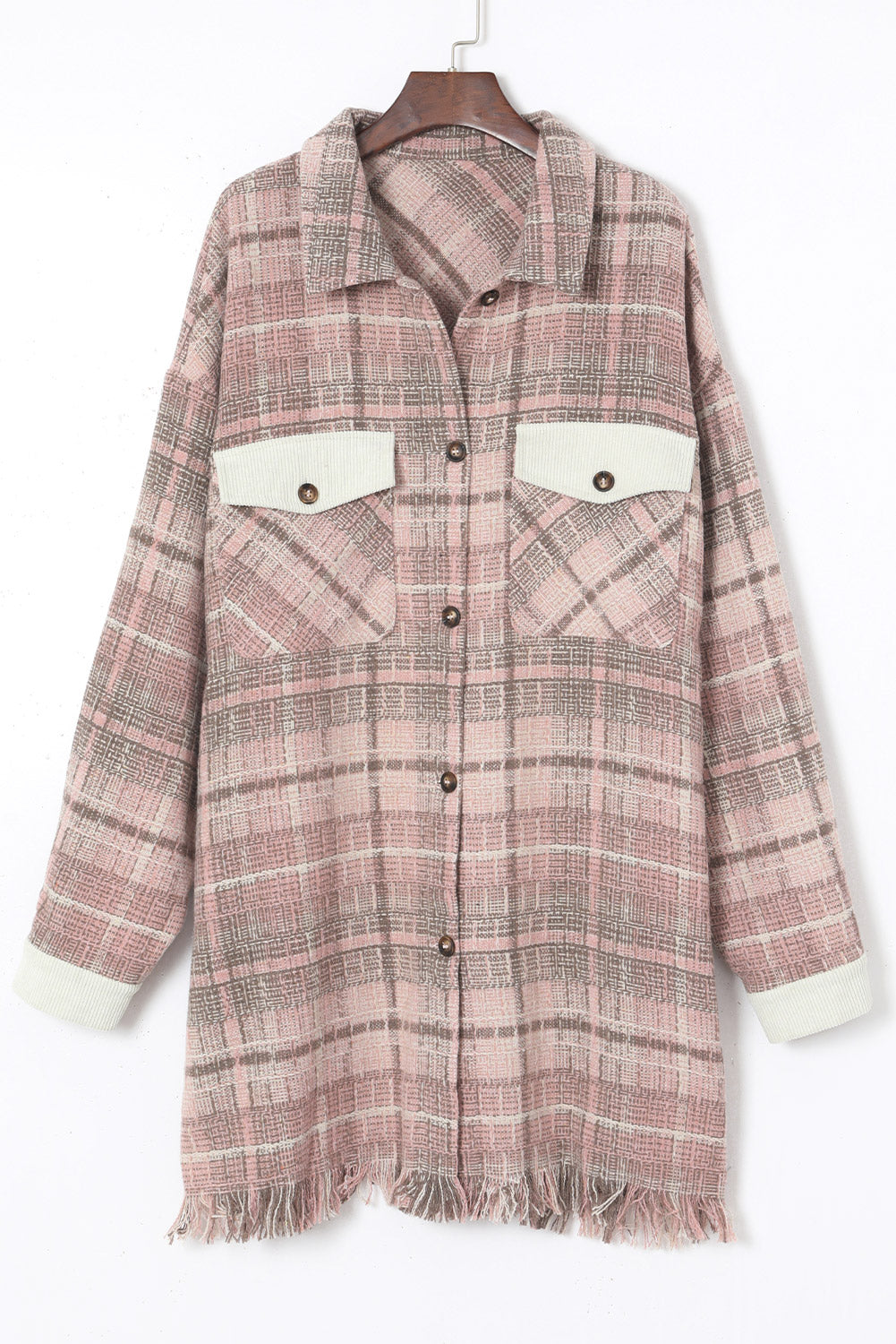 Chic pink macrame plaid coat in plus sizes