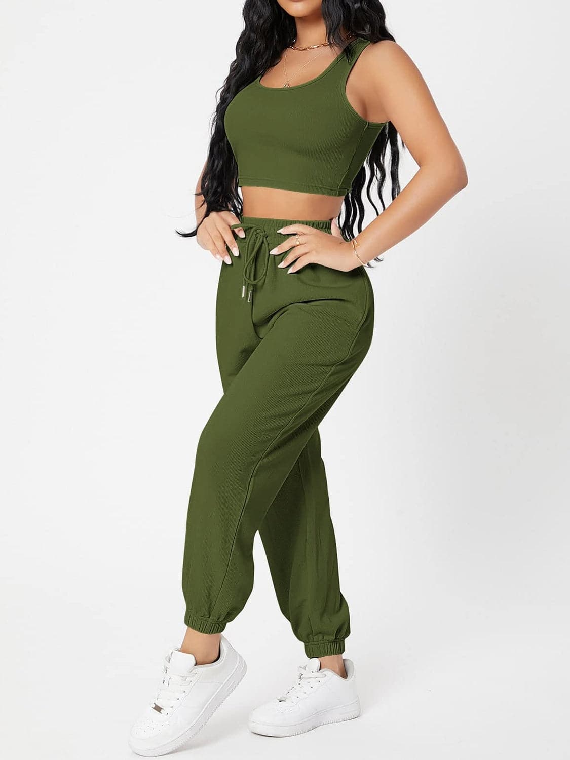 Wide Strap Top and Drawstring Joggers Set.