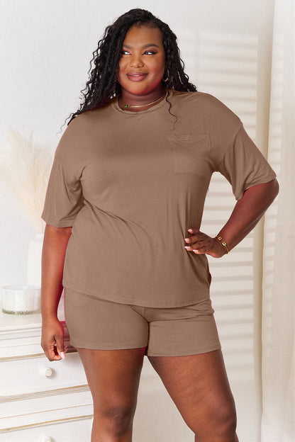 Basic Bae Full Size Soft Rayon Half Sleeve Top and Shorts Set.