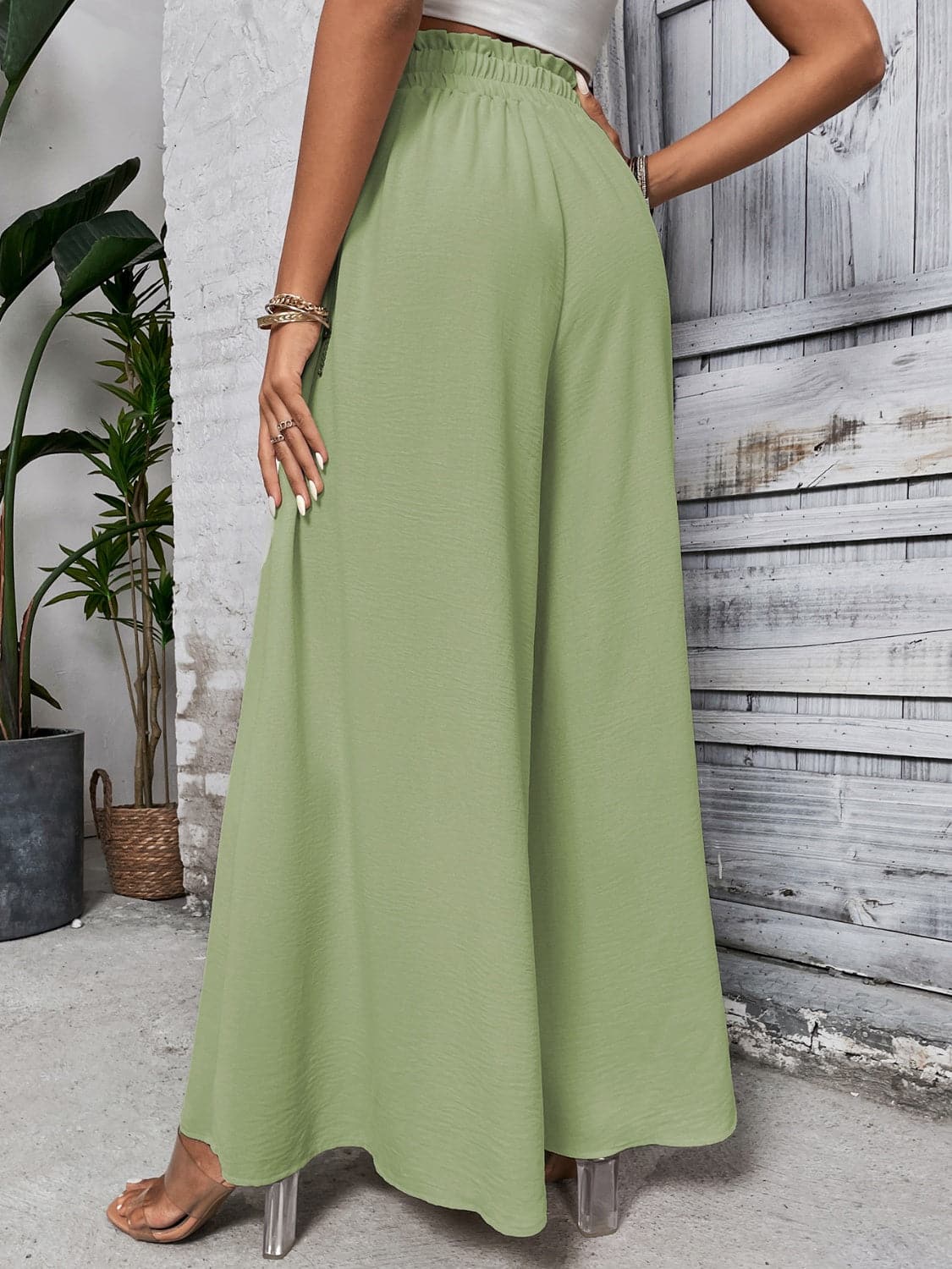 Tied High Waist Wide Leg Pants.