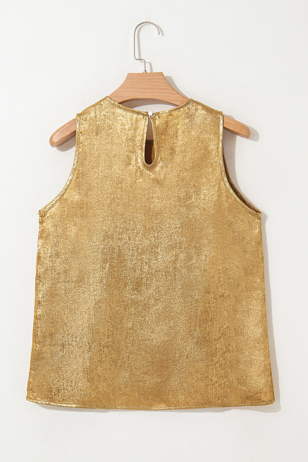 Gold Metal Textured Round Neck Casual Tank Top for Women