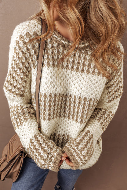 Chic brown striped oversized sweater with drop shoulders