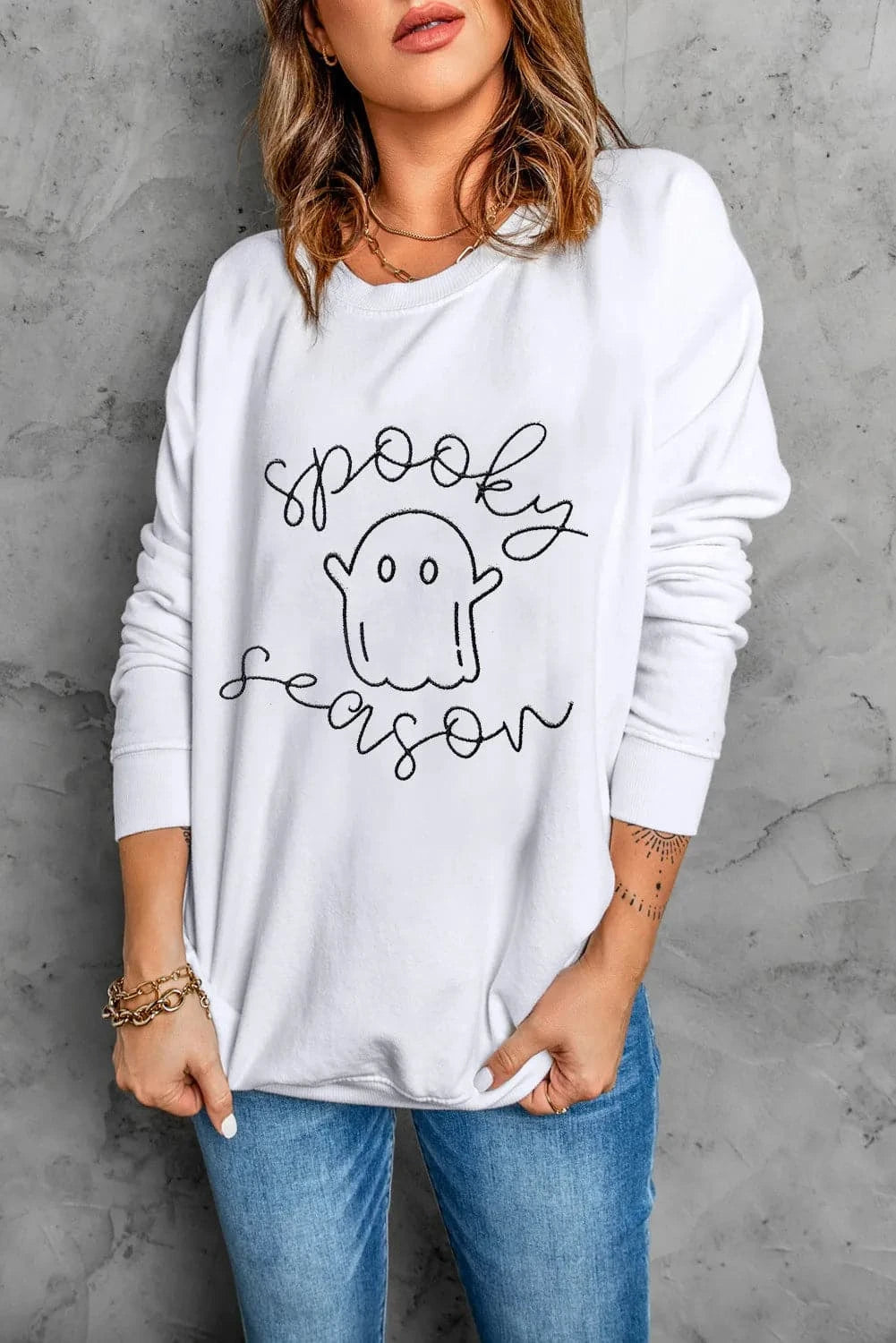 Spooky Chic Ghost Print Long Sleeve Sweatshirt