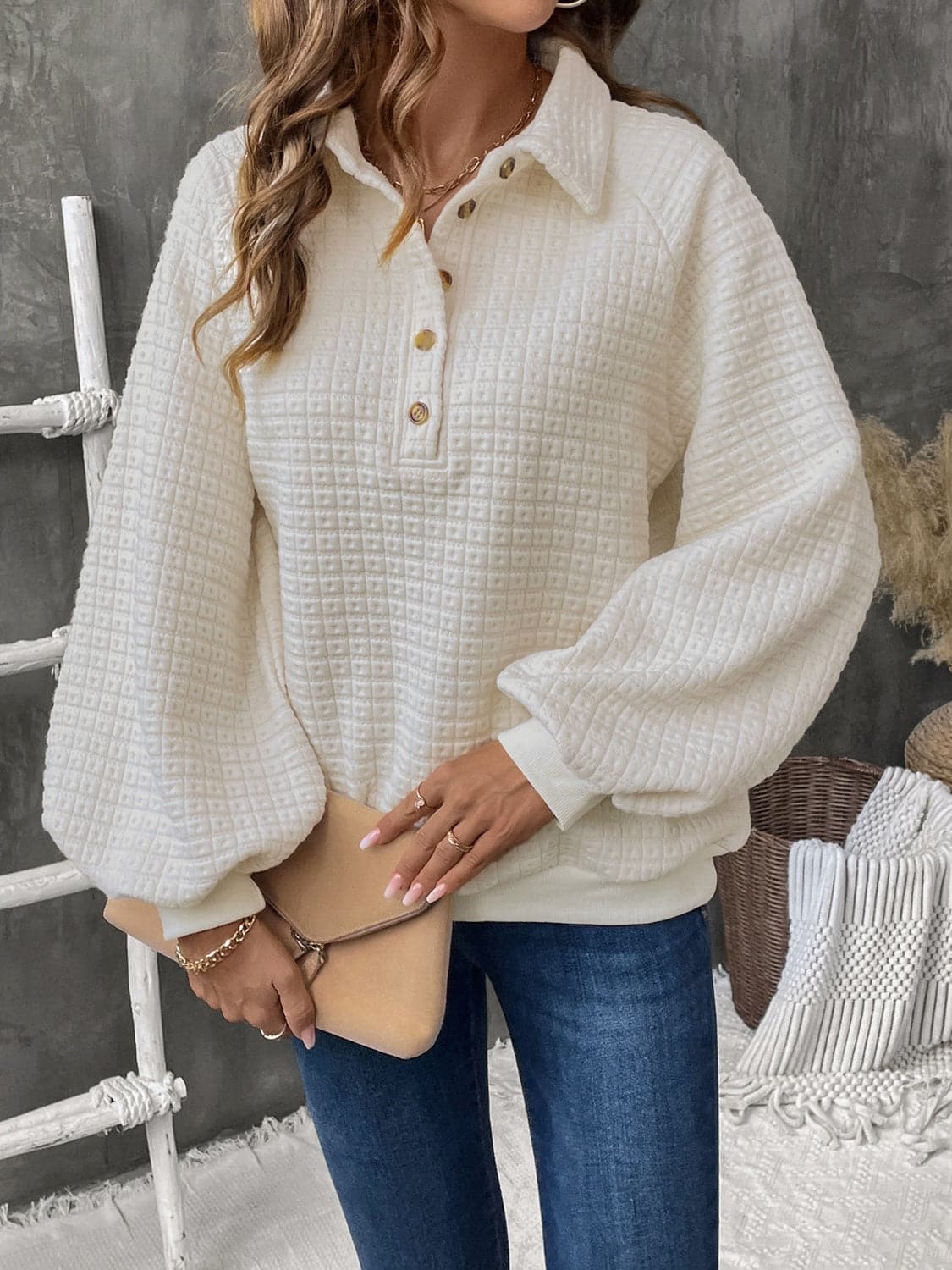 Chic button-down long sleeve sweatshirt