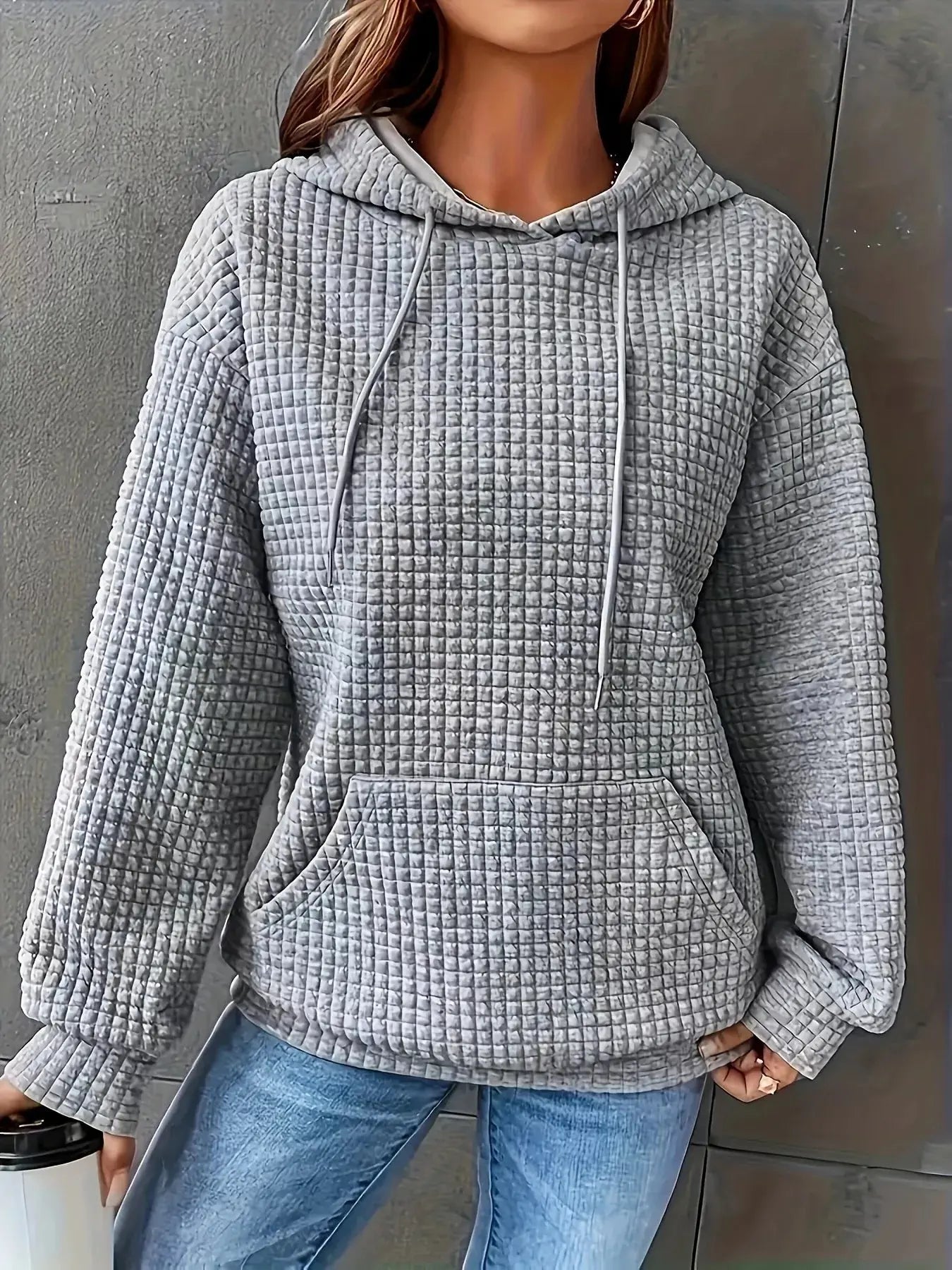 Textured Knit Drawstring Hoodie Simply Love