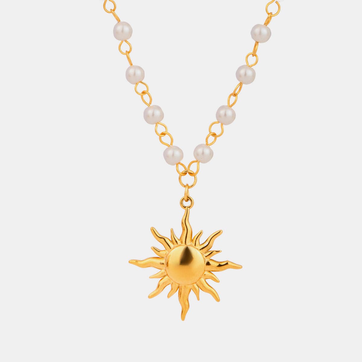 Elegant 18K gold-plated pearl sun pendant necklace