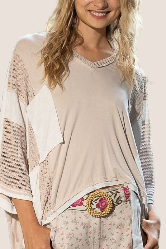 Edgy Semi-Sheer V-Neck Oversized Knit Top