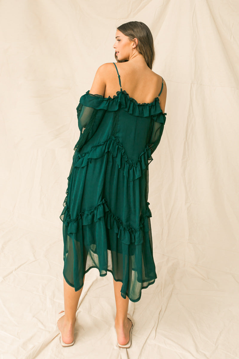 YOU'RE MINES STILL RUFFLED MIDI DRESS Flying Tomato