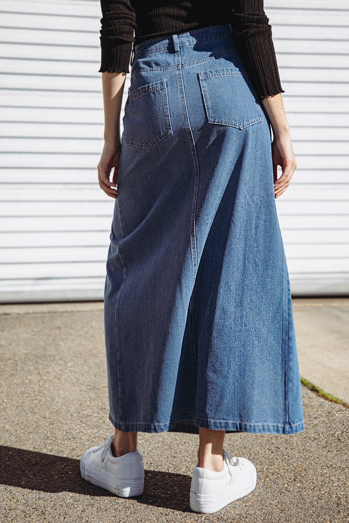 SWEET TALKING DENIM MIDI SKIRT Flying Tomato