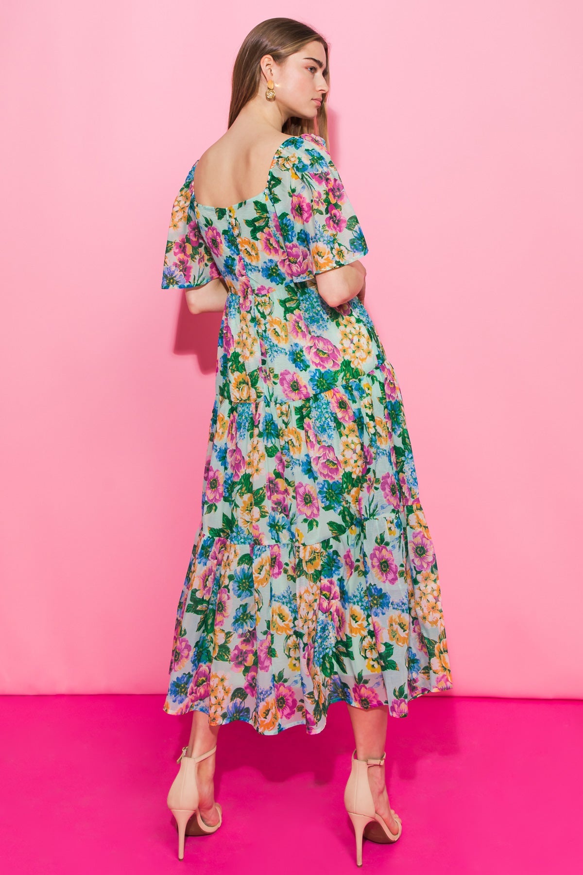 YOUR PLACE OR MINE FLORAL WOVEN MIDI DRESS