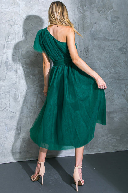 LIVELY CHARM TULLE MIDI DRESS