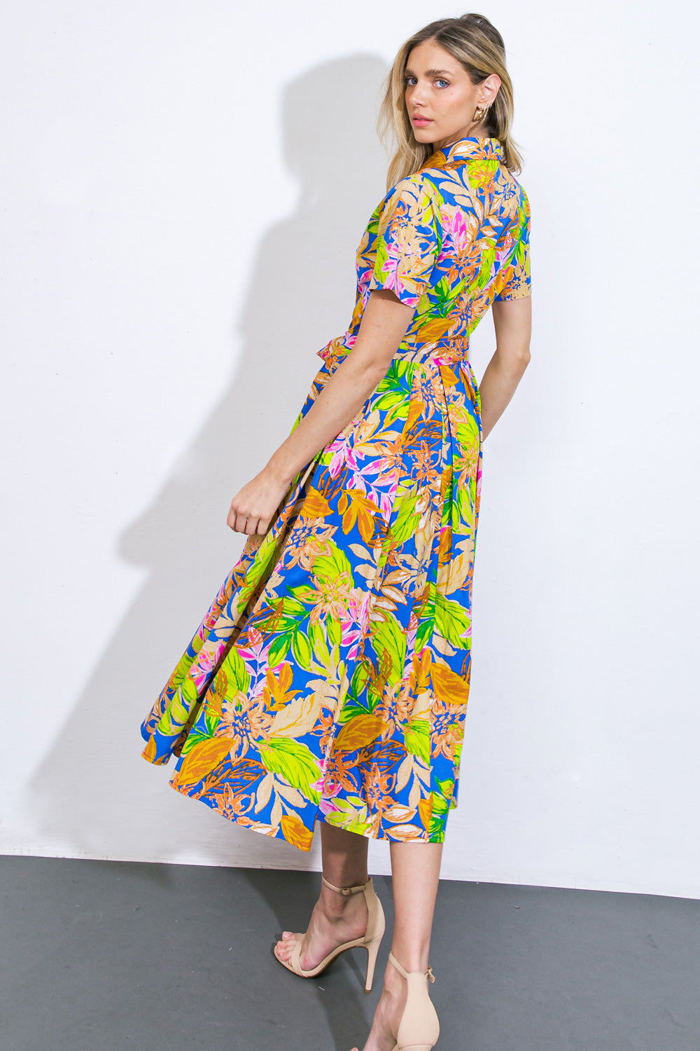 KEEP BLOOMING WOVEN MIDI DRESS