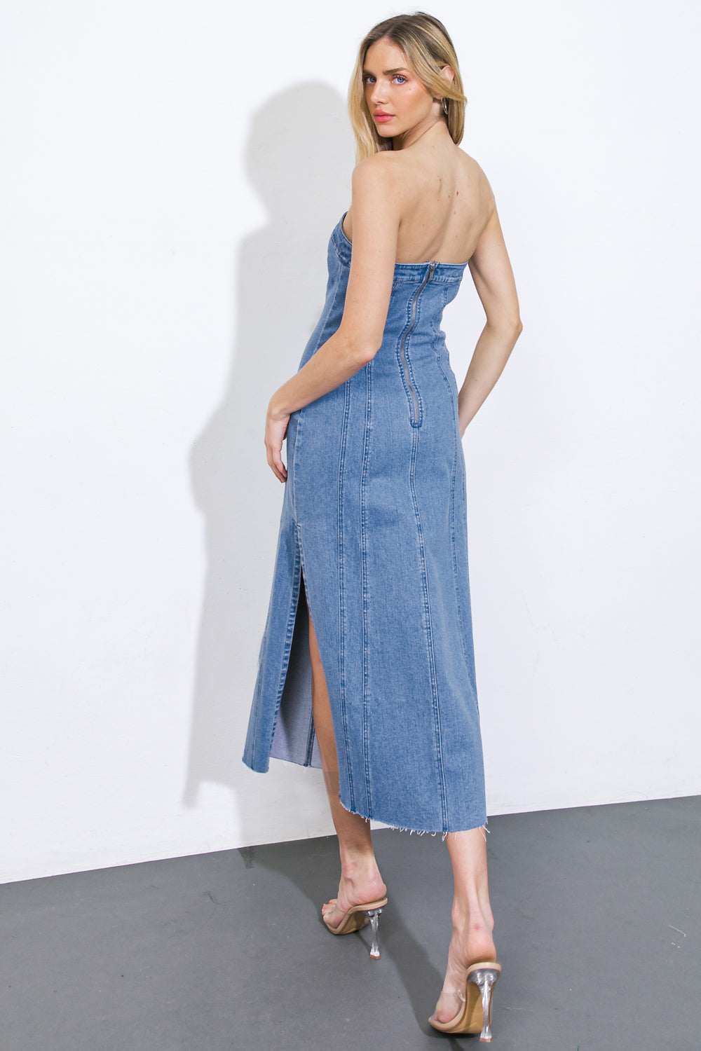 YOU'RE THRIVING DENIM MIDI DRESS Flying Tomato