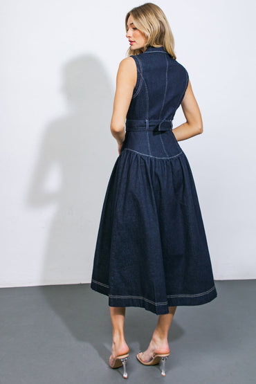 DEEP IN MY SOUL DENIM MIDI DRESS