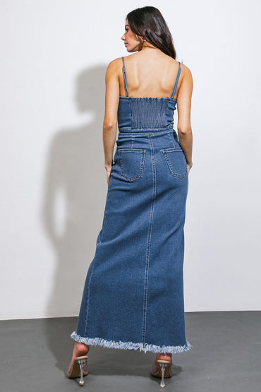 ENDLESS HORIZONS DENIM MIDI DRESS