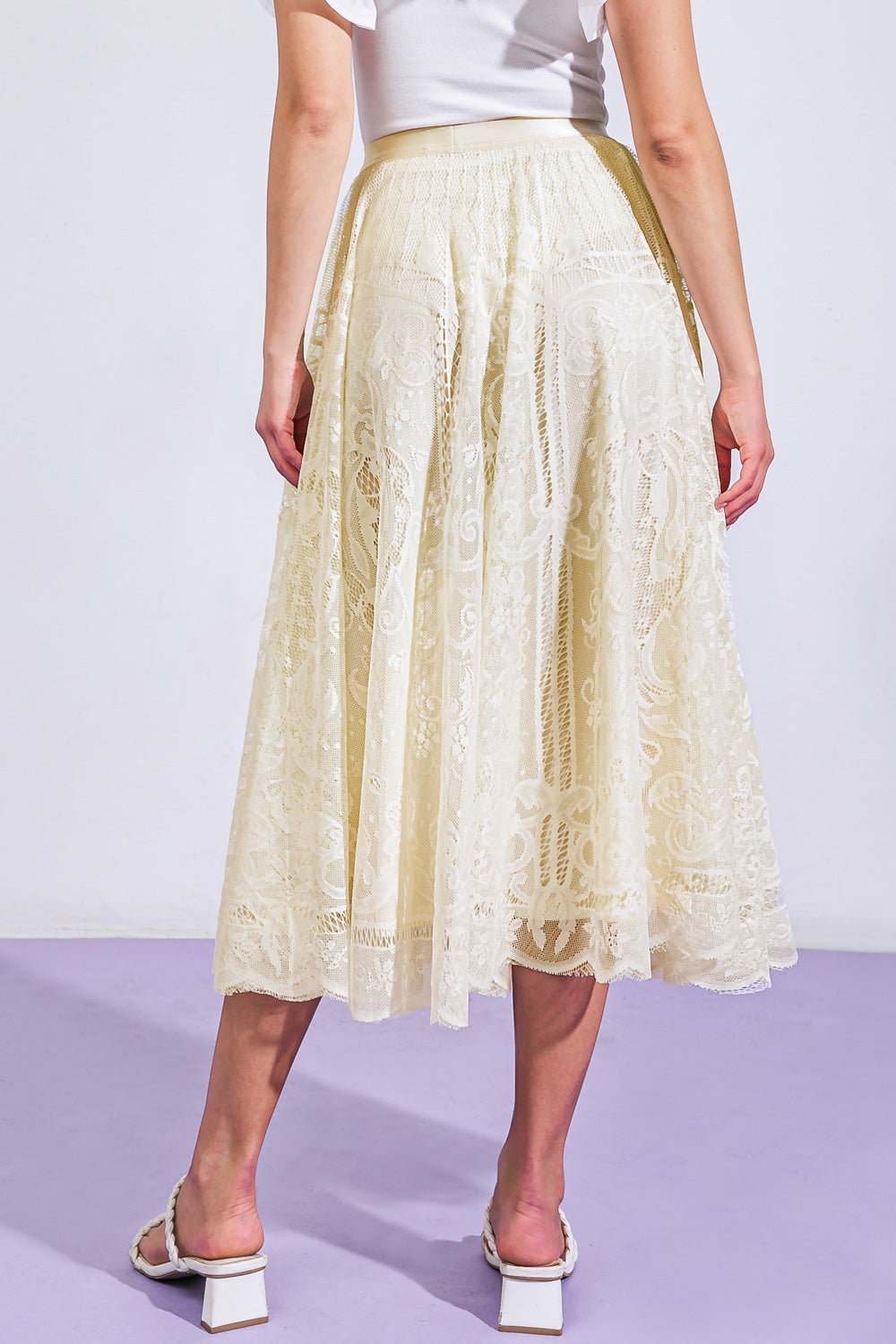 MEANINGFUL MOMENT WOVEN LACE MIDI SKIRT Flying Tomato