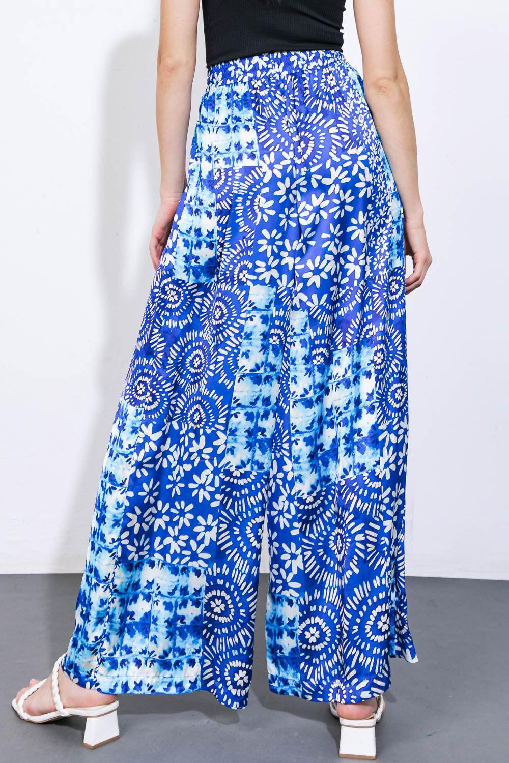 Flying Tomato Beautiful Borders Woven Pants, side profile revealing the elegant border print and relaxed wide-leg style.