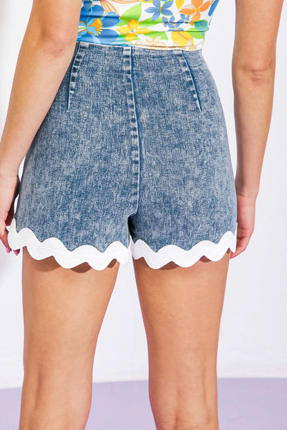 Acid Washed Denim Skort with Contrasting Hemline