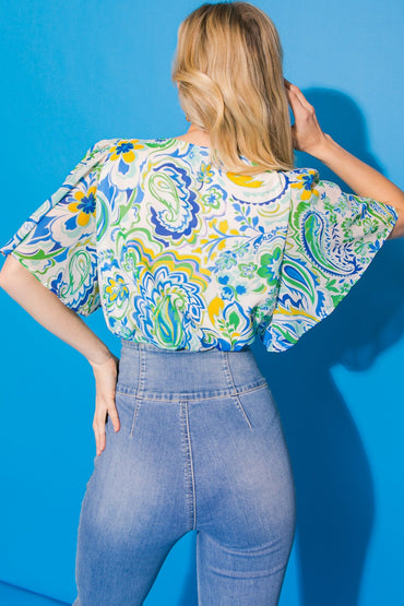 Fanciful Feat Woven Bodysuit With Surplice Neckline