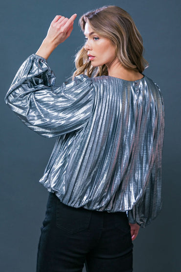 PLEATED FOILED WOVEN TOP