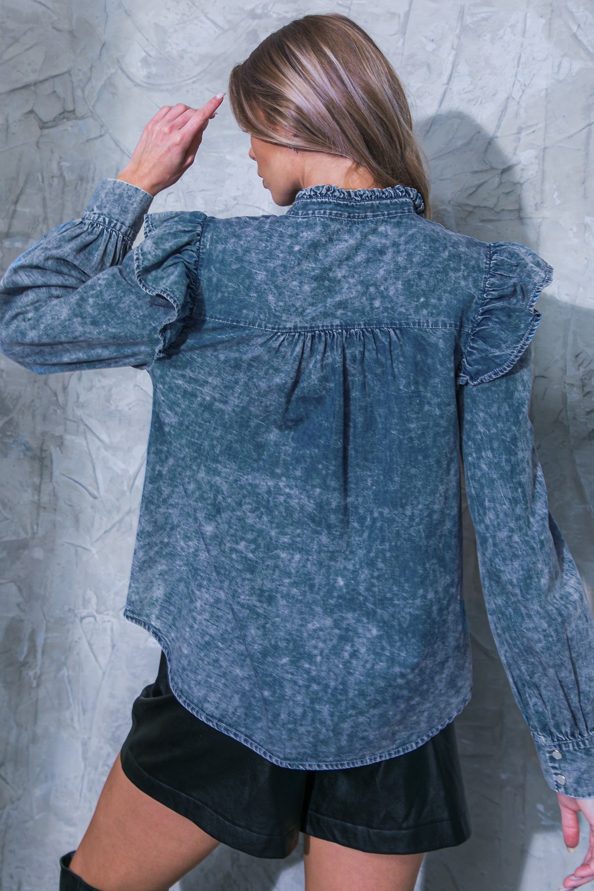 NO GOODBYES DENIM TOP Flying Tomato