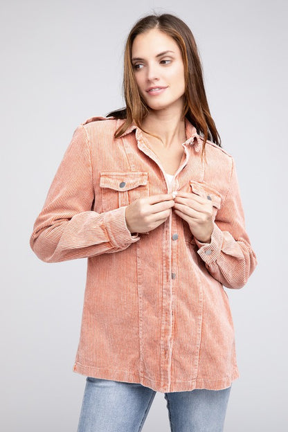 Corduroy Button-Up Jacket for Women