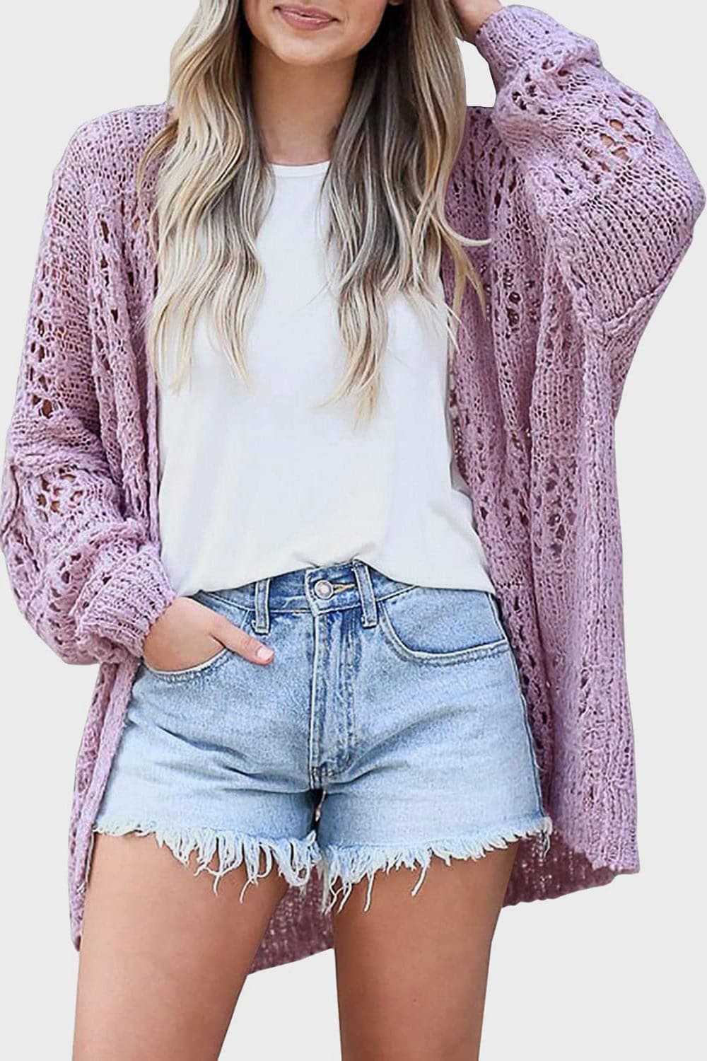 Openwork Open Front Long Sleeve Cardigan.