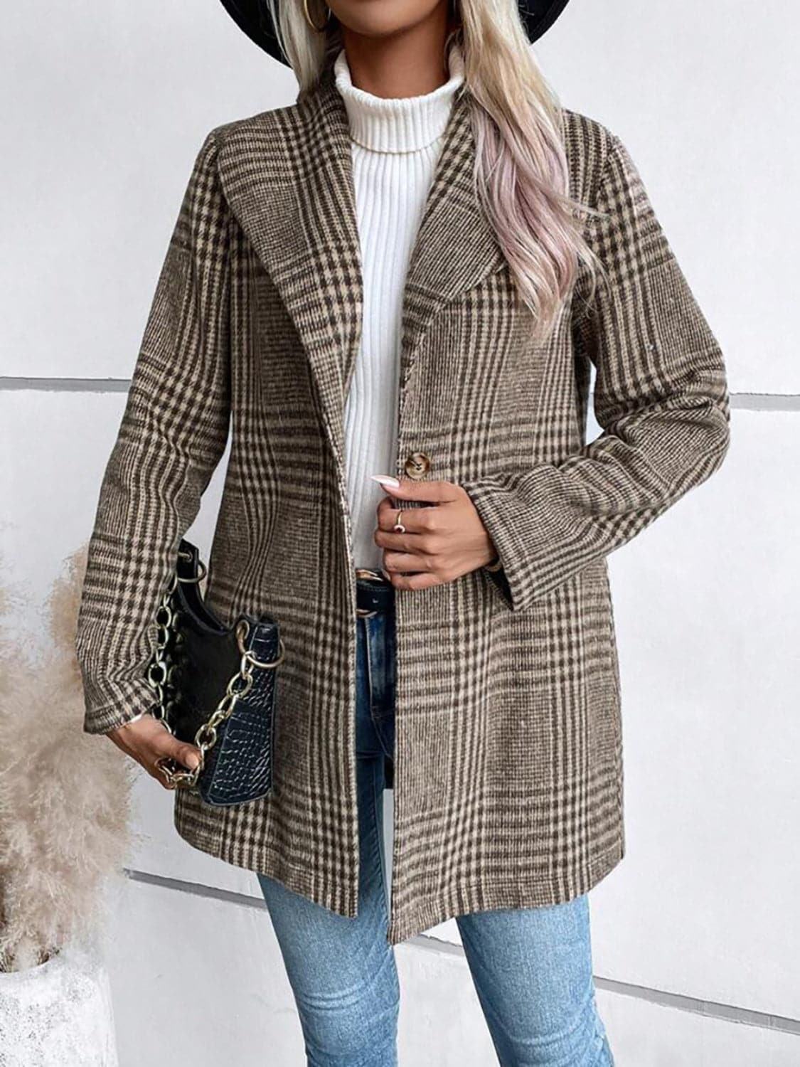 Plaid long sleeve collared jacket