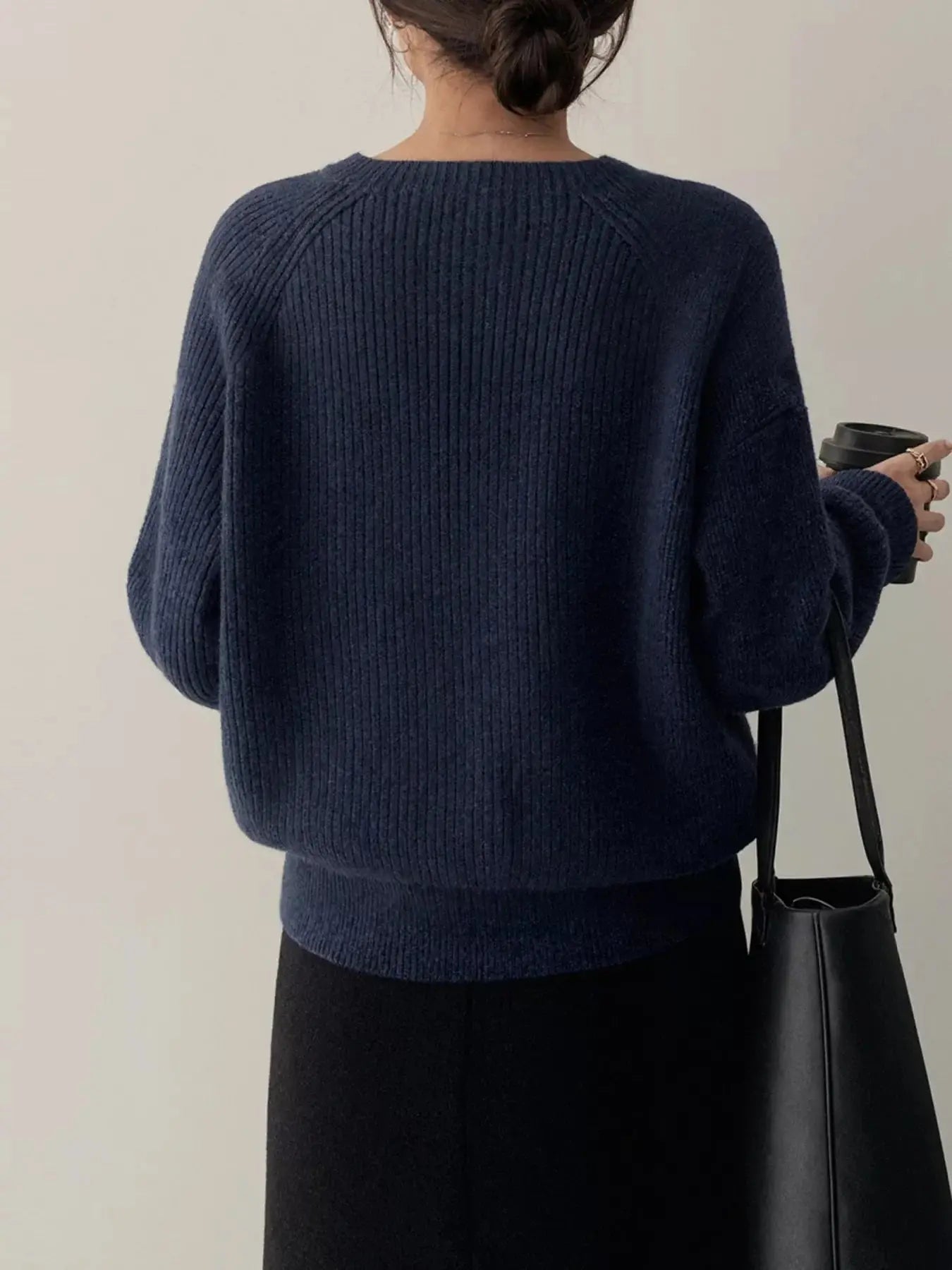 Button-Decorated Round Neck Sweater Simply Love