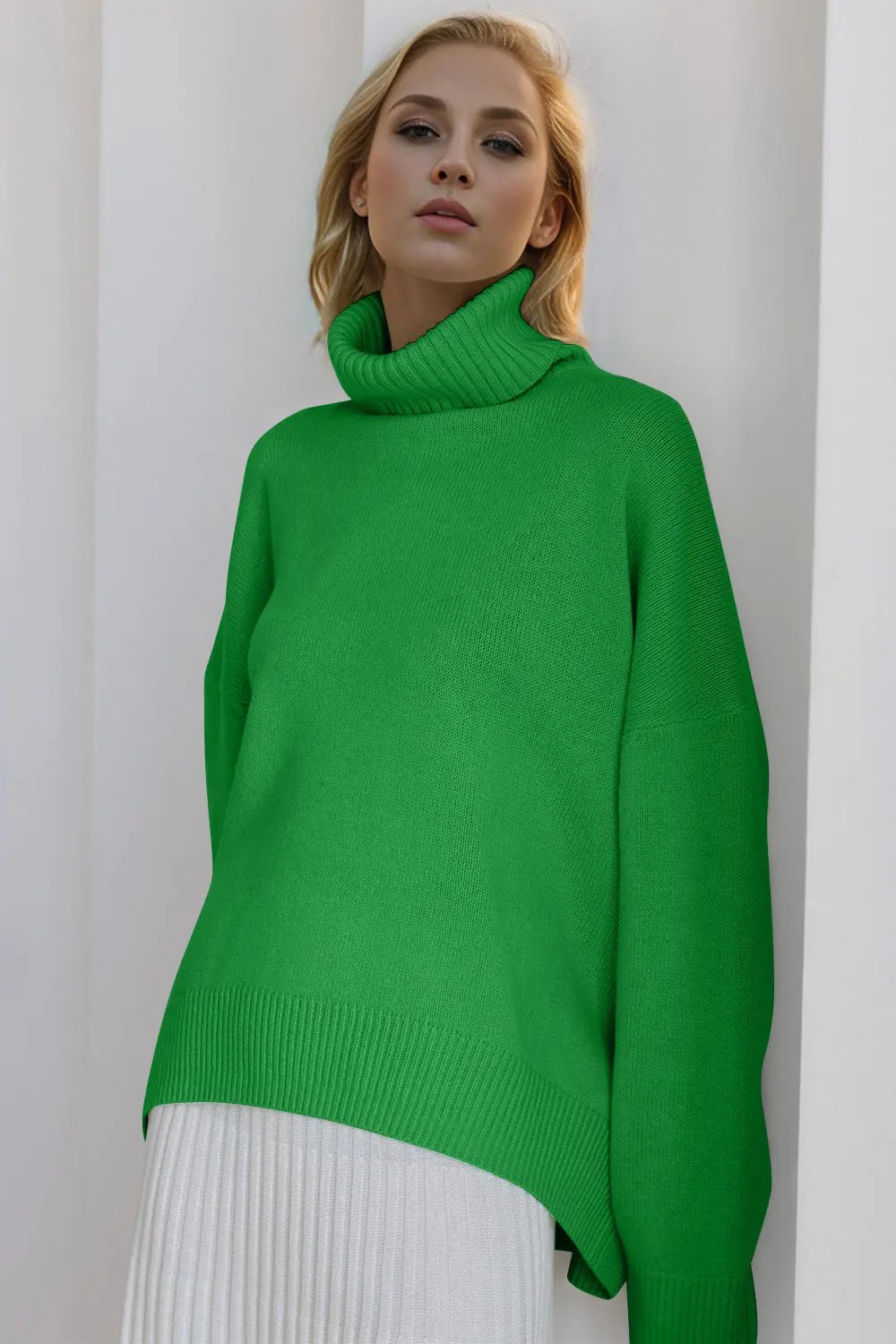 Basic Bae Turtleneck Dropped Shoulder Long Sleeve Sweater - Love Salve