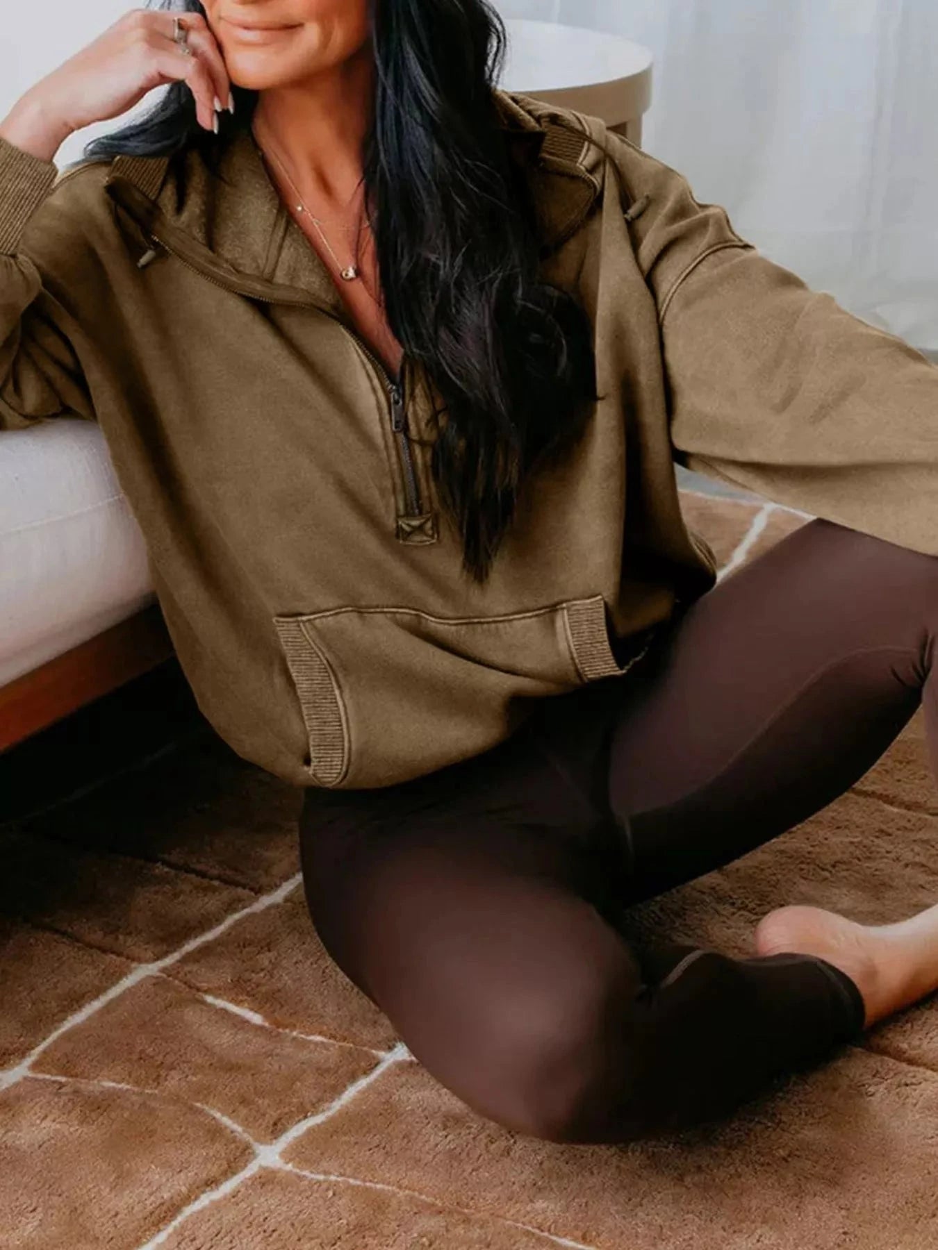 Half Zip Kangaroo Pocket Mineral Wash Baggy Hoodie Simply Love