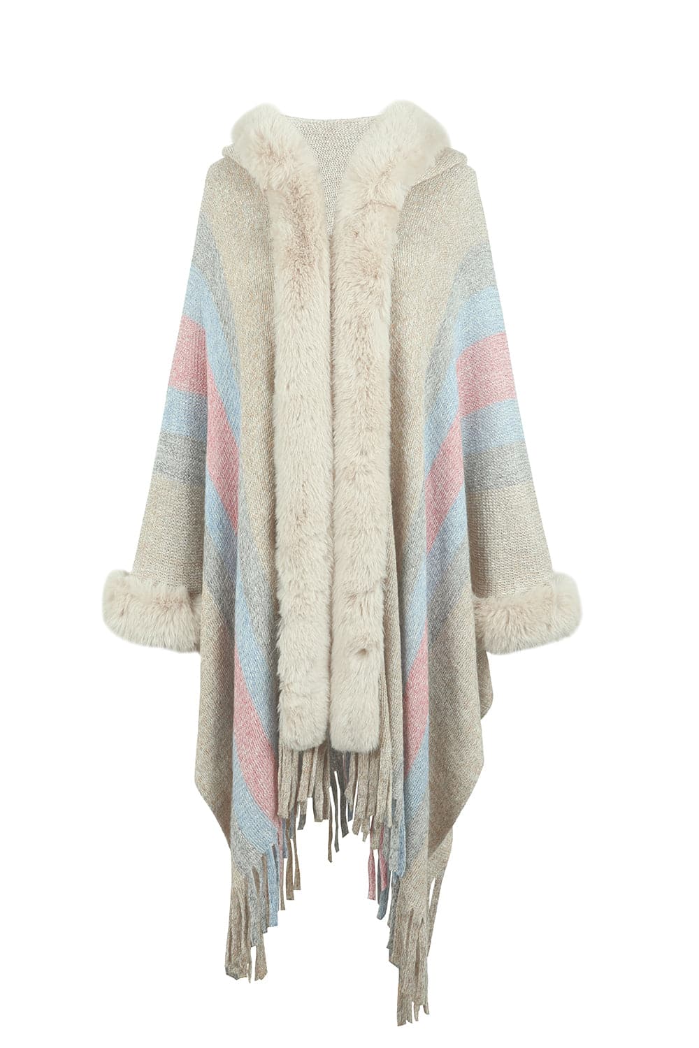 Color Block Fringe Detail Poncho.