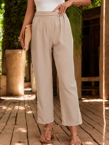 Ruched Half Elastic Waist Pants.