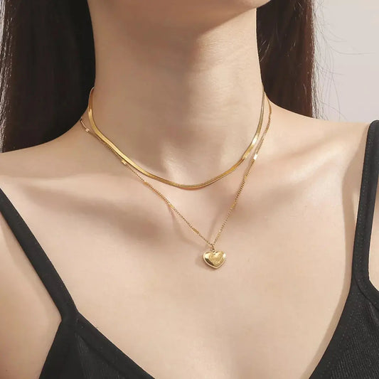 18K Gold-Plated Double Layered Heart Pendant Necklace Simply Love