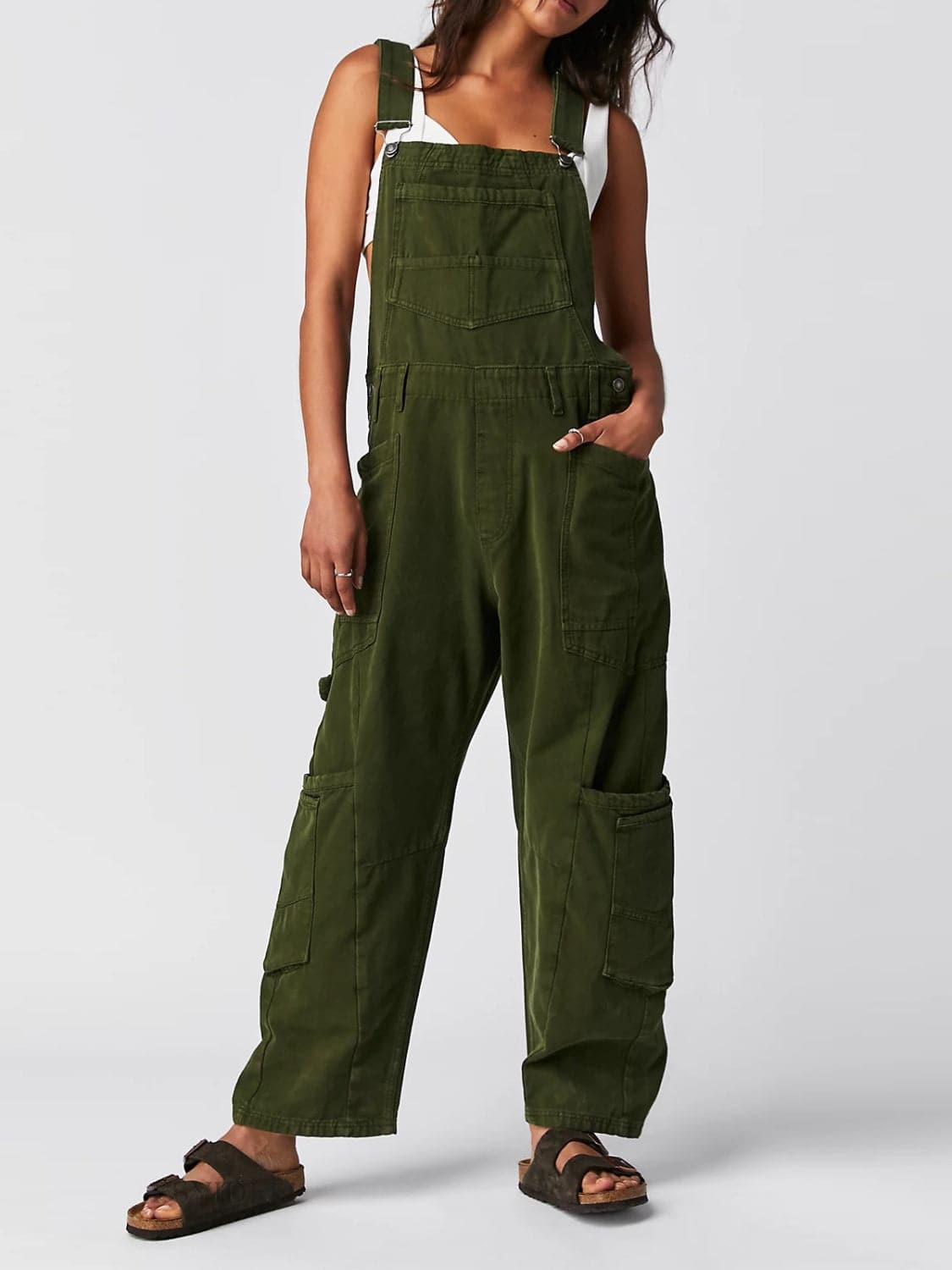 Pocketed Wide Strap Denim Overalls.