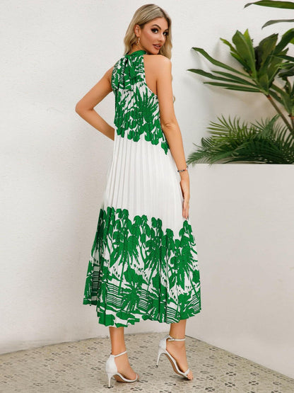 Tied Printed Sleeveless Midi Dress.