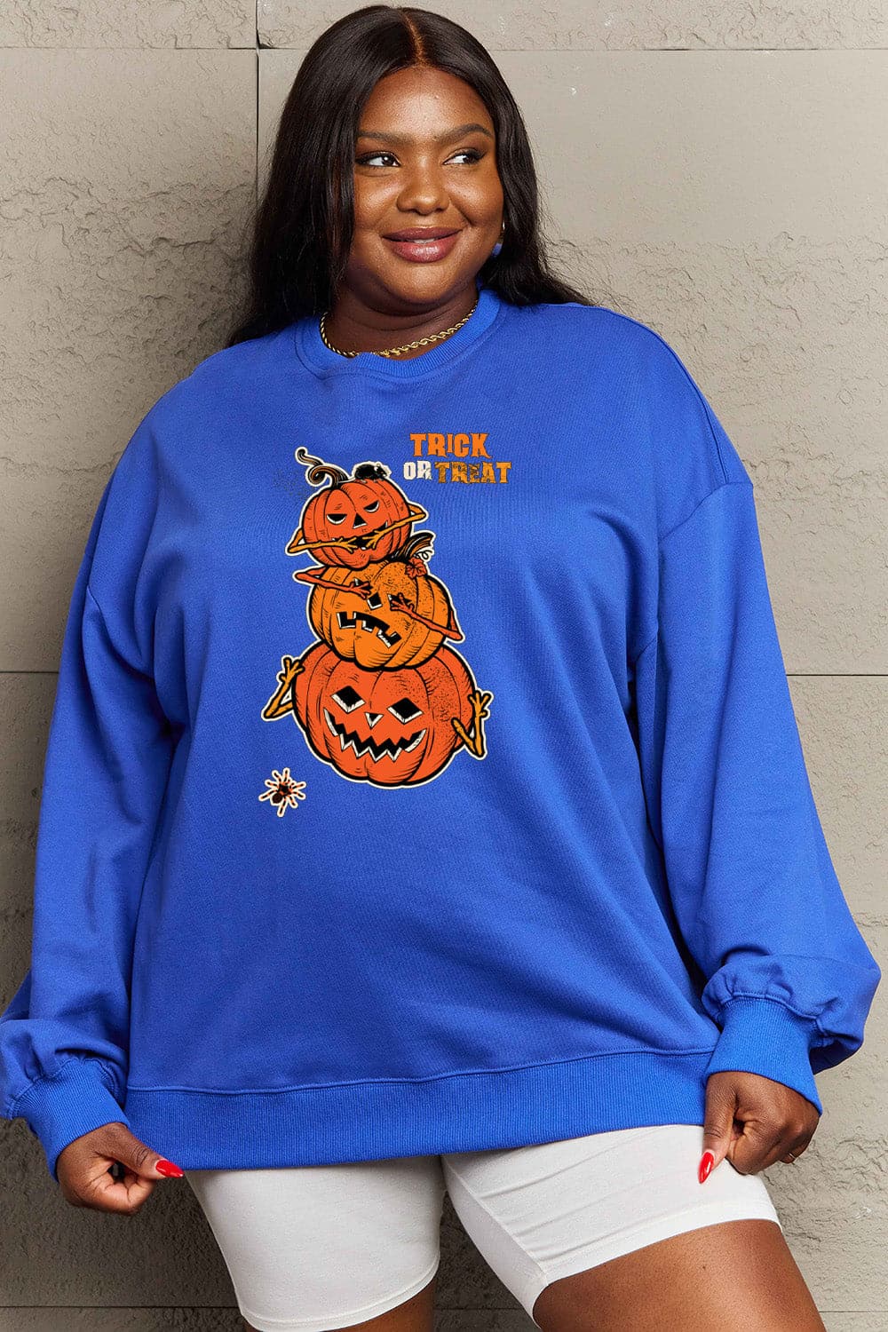 Simply Love Full Size TRICK OR TREAT Graphic Sweatshirt.