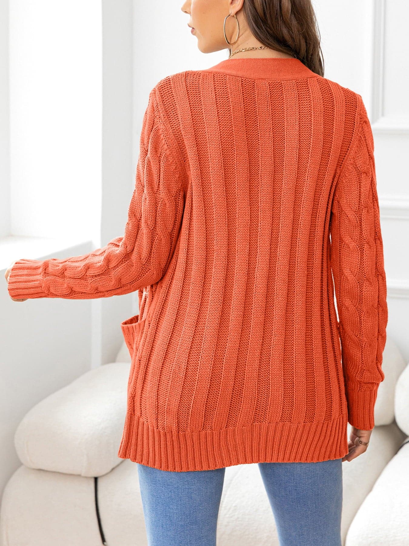 Button Down Cable-Knit Cardigan.