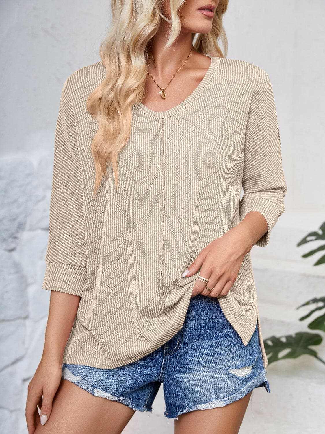 Textured 3/4 sleeve blouse - Love Salve 