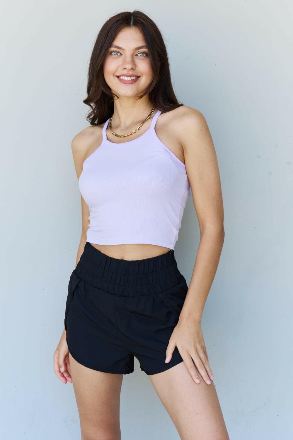 Ninexis Everyday Staple Soft Modal Short Strap Ribbed Tank Top in Lavender.