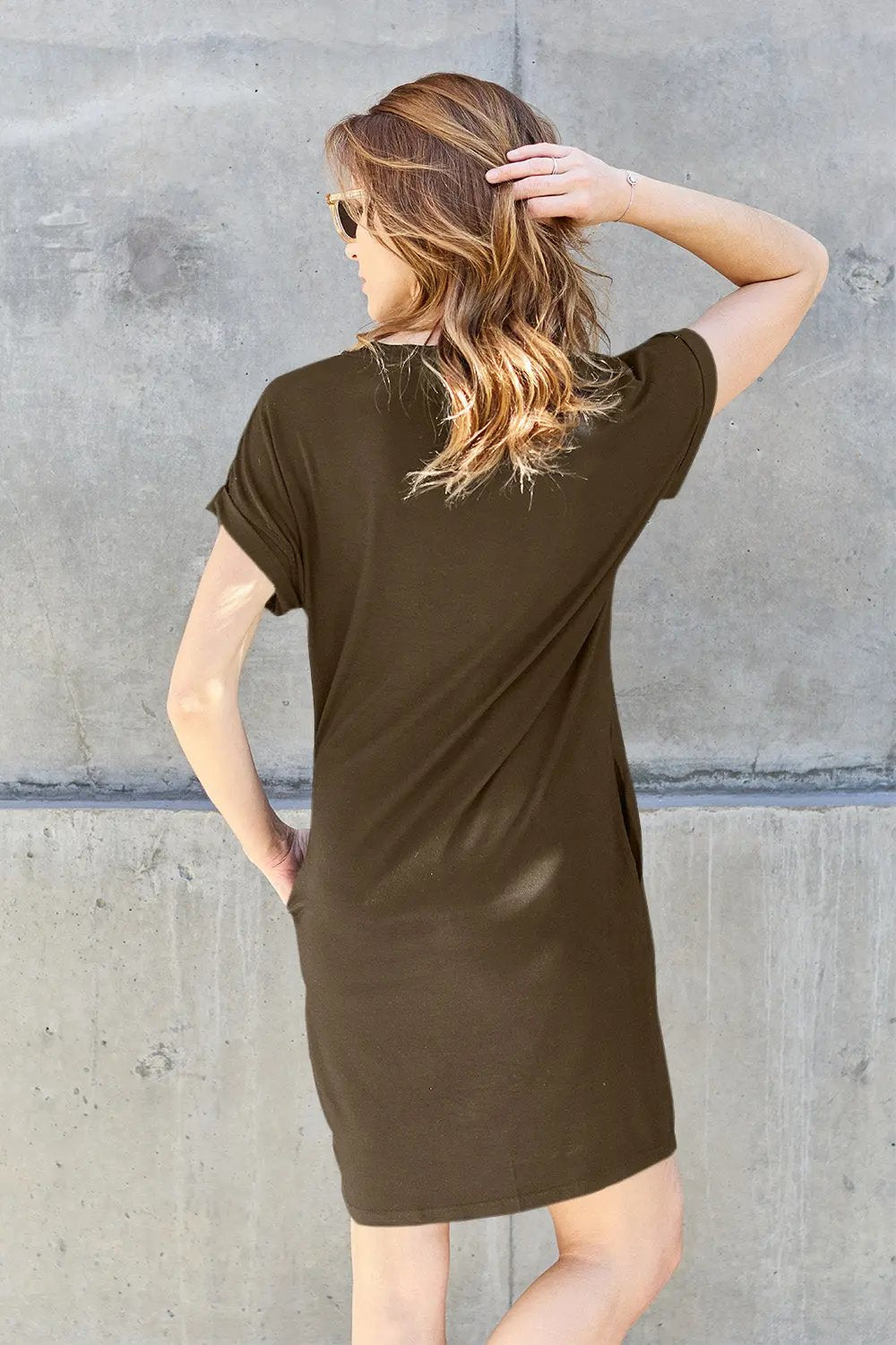 Basic Bae Full Size Round Neck Short Sleeve Dress with Pockets - Love Salve